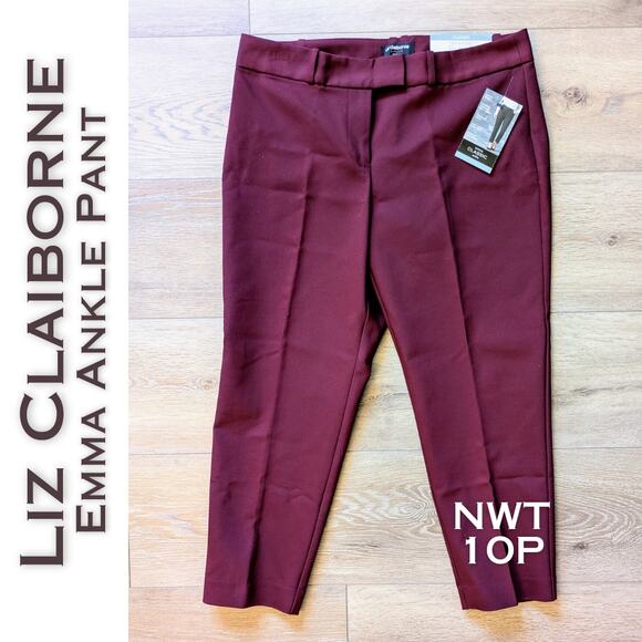NEW Liz Claiborne Career Emma Mid-rise Ankle Pants Cranberry Size 10P Petite - Picture 1 of 10